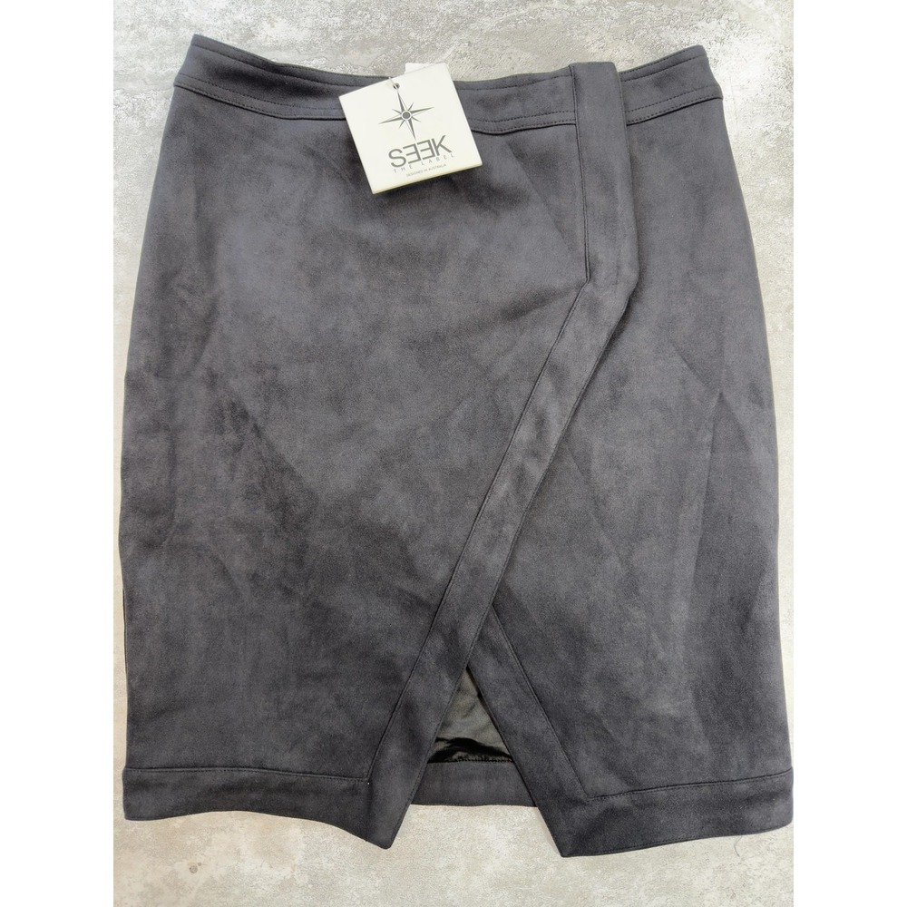 Seek The Label Skirt Womens Medium Black Faux Suede Wrap Pencil Lined‎ New Tags